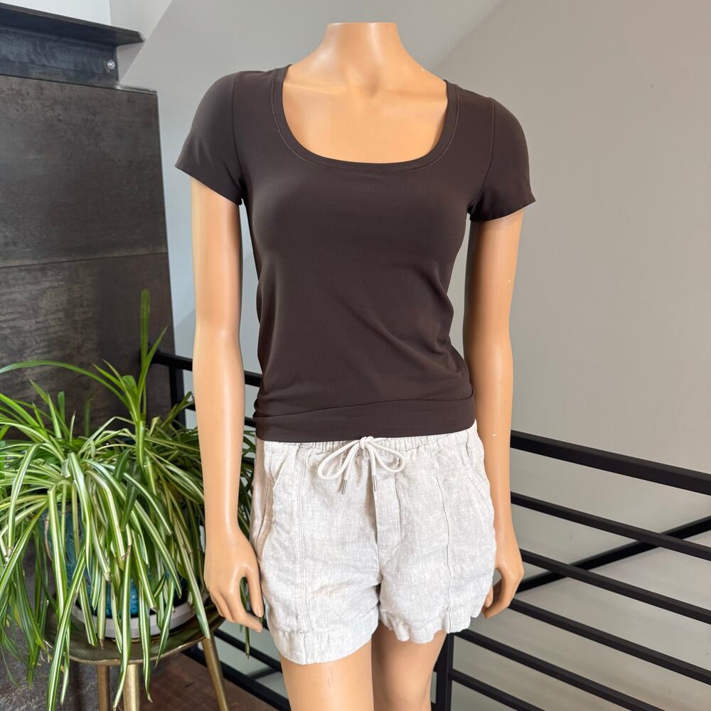 Athleta Retreat Linen Mid Rise Shorts Undyed Tan Beige Summer Pull On Size XS